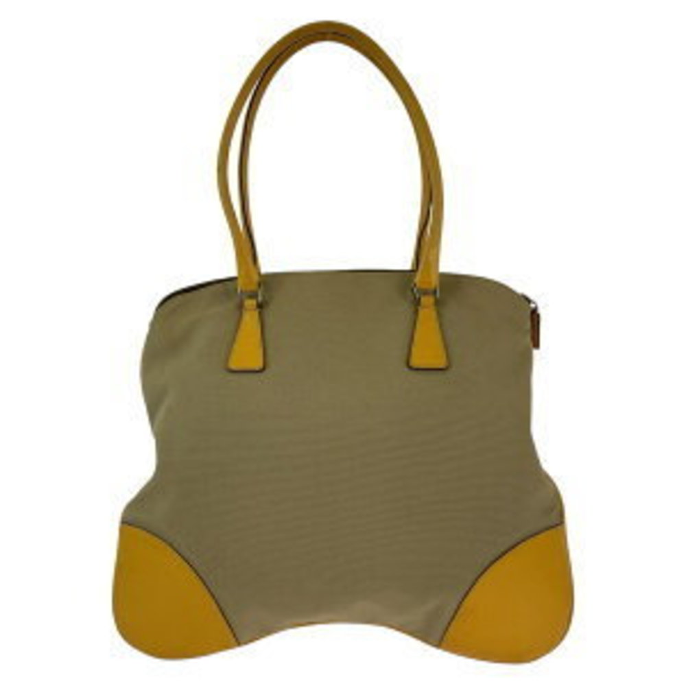 Prada Triangular Beige Yellow Tote Bag Leather Sh… - image 1